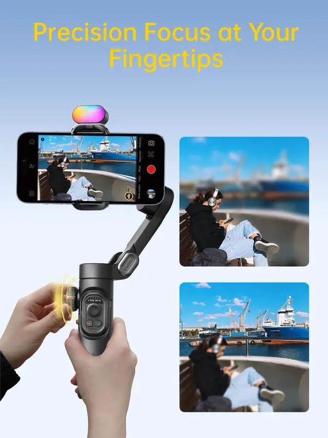 Alt view image 7 of 7 - 3-Axis Gimbal Stabilizer for Smartphone, Gimbal w/RGB Magnetic Fill Light Upgraded Face Tracking Focus Wheel Foldable iPhone Gimbal for iPhone/Android Phone Gimbal Vlog Recording Smart XE Kit