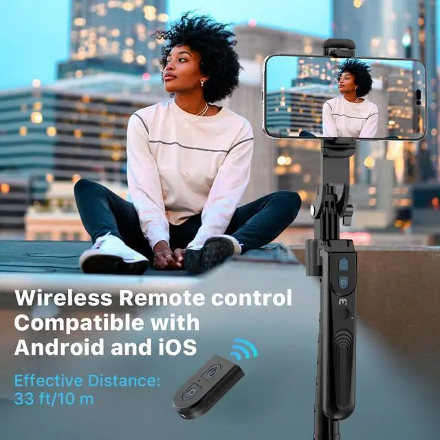 Alt view image 3 of 7 - Auto Face Tracking Tripod,All in 1 Tall Travel Tripod Stand w 1/4" Screw,Phone Holder w Remote,Selfie Stick w Light for Photo Vlog, 360° Rotation Camera Tripod for iPhone Android