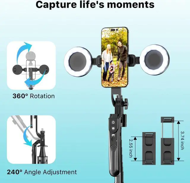 Alt view image 4 of 7 - Auto Face Tracking Tripod,All in 1 Tall Travel Tripod Stand w 1/4" Screw,Phone Holder w Remote,Selfie Stick w Light for Photo Vlog, 360° Rotation Camera Tripod for iPhone Android