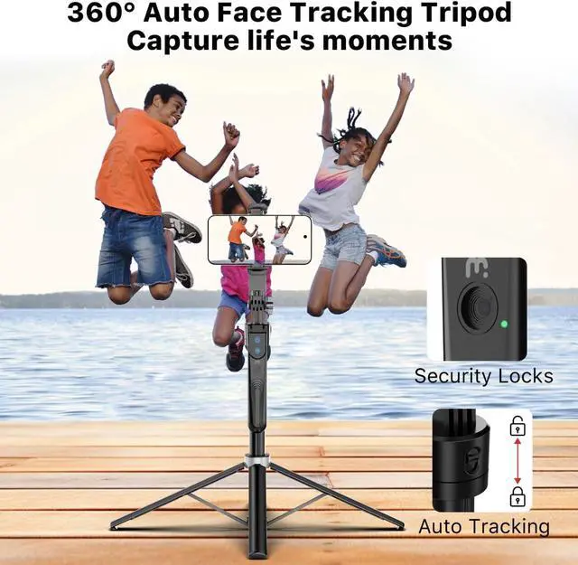 Alt view image 5 of 7 - Auto Face Tracking Tripod,All in 1 Tall Travel Tripod Stand w 1/4" Screw,Phone Holder w Remote,Selfie Stick w Light for Photo Vlog, 360° Rotation Camera Tripod for iPhone Android