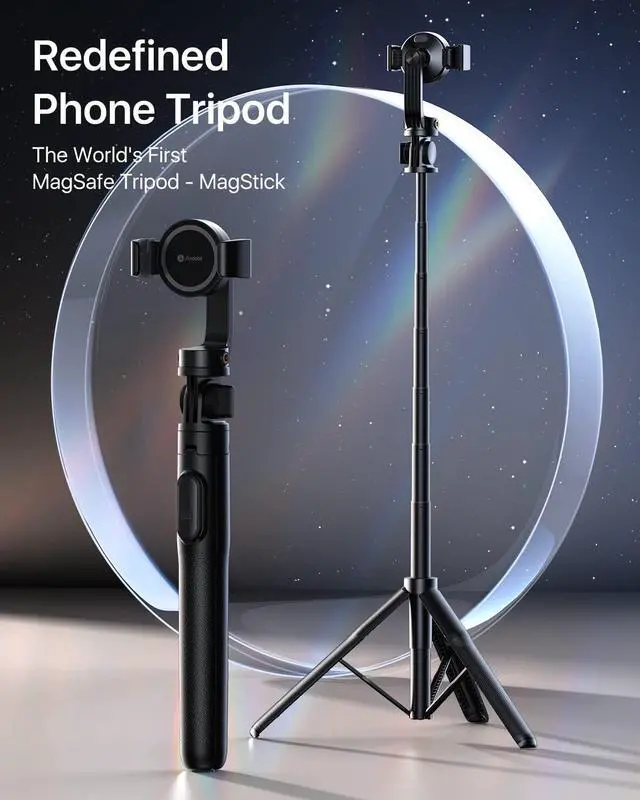 Alt view image 2 of 7 - Selfie Stick Tripod Compatible with MagSafe [Redefined Phone Tripod] 63.5" Extendable Magnetic Cell Phone Tripod Stand with Wireless Remote Tripod for iPhone 15 14 13 12 & All Phones