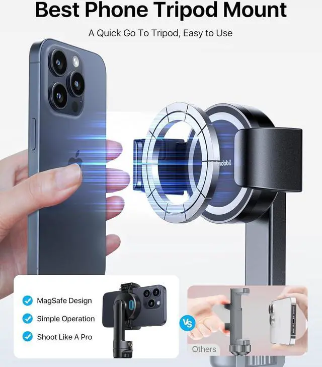 Alt view image 3 of 7 - Selfie Stick Tripod Compatible with MagSafe [Redefined Phone Tripod] 63.5" Extendable Magnetic Cell Phone Tripod Stand with Wireless Remote Tripod for iPhone 15 14 13 12 & All Phones