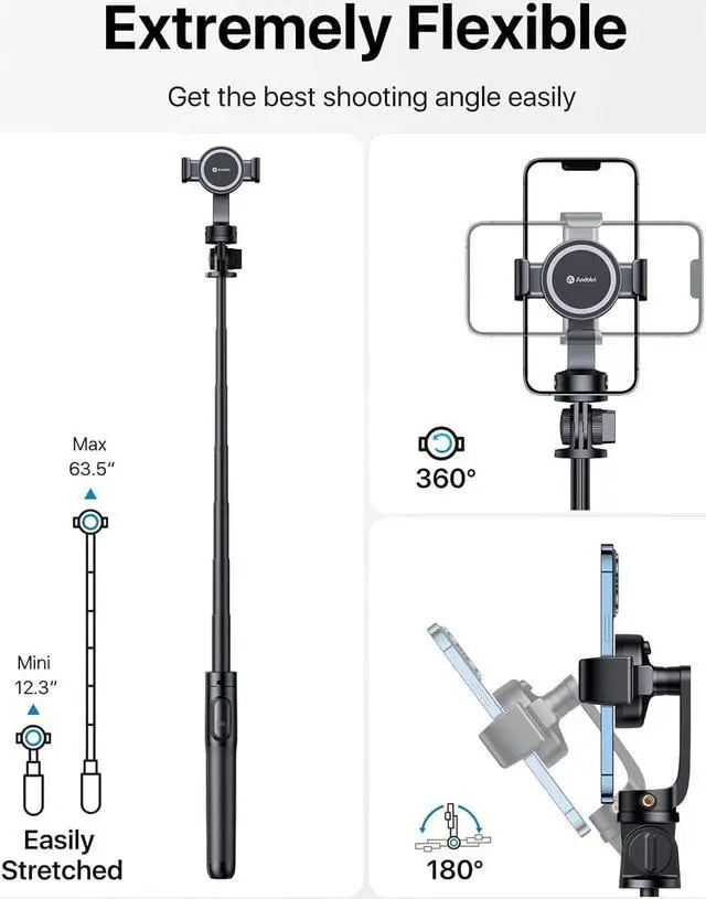 Alt view image 5 of 7 - Selfie Stick Tripod Compatible with MagSafe [Redefined Phone Tripod] 63.5" Extendable Magnetic Cell Phone Tripod Stand with Wireless Remote Tripod for iPhone 15 14 13 12 & All Phones