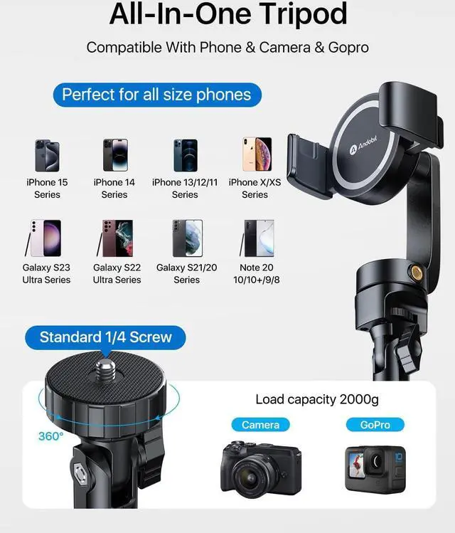 Alt view image 6 of 7 - Selfie Stick Tripod Compatible with MagSafe [Redefined Phone Tripod] 63.5" Extendable Magnetic Cell Phone Tripod Stand with Wireless Remote Tripod for iPhone 15 14 13 12 & All Phones