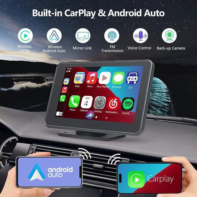 Alt view image 2 of 7 - Wireless Car Stereo with  CarPlay/Android Auto, Portable Touch Screen Car Radio Multimedia Player with Bluetooth, Backup Camera, Navigation, Mirror Link for All Vehicles