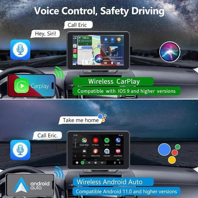 Alt view image 4 of 7 - Wireless Car Stereo with  CarPlay/Android Auto, Portable Touch Screen Car Radio Multimedia Player with Bluetooth, Backup Camera, Navigation, Mirror Link for All Vehicles