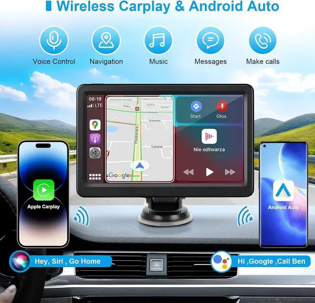 Alt view image 2 of 5 - Portable Wireless CarPlay Car Stereo, 7" HD Touch Screen for Car with  CarPlay & Android Auto, Pantalla para Carros with Bluetooth/AUX/FM Transmitter/Voice Control/Navigation for All Vehicles