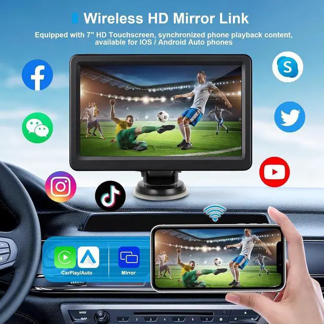 Alt view image 3 of 5 - Portable Wireless CarPlay Car Stereo, 7" HD Touch Screen for Car with  CarPlay & Android Auto, Pantalla para Carros with Bluetooth/AUX/FM Transmitter/Voice Control/Navigation for All Vehicles