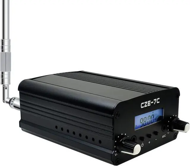 Main image of 7W 1W Long Range FM Transmitter with LCD & 3.5mm Audio Cable - Ideal for Drive-in Church, School & Supermarket Events, Light Shows & Fireworks Display - Black