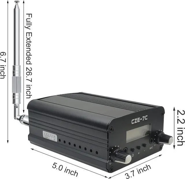 Alt view image 2 of 3 - 7W 1W Long Range FM Transmitter with LCD & 3.5mm Audio Cable - Ideal for Drive-in Church, School & Supermarket Events, Light Shows & Fireworks Display - Black