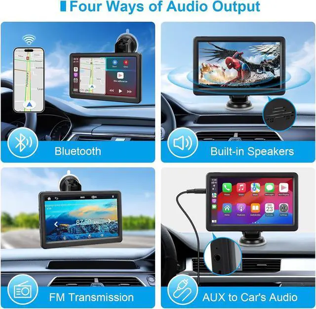 Alt view image 4 of 5 - Portable Wireless CarPlay Car Stereo, 7" HD Touch Screen for Car with  CarPlay & Android Auto, Pantalla para Carros with Bluetooth/AUX/FM Transmitter/Voice Control/Navigation for All Vehicles