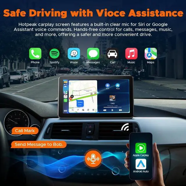 Alt view image 2 of 7 - 7-inch Portable Carplay Screen for Car Compatable with  CarPlay and Android Auto,Wireless Car Play Unit with GPS Navigation,Bluetooth,Mirror Link,Touch Screen for All Vehicles