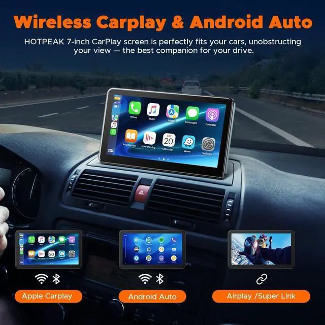 Alt view image 4 of 7 - 7-inch Portable Carplay Screen for Car Compatable with  CarPlay and Android Auto,Wireless Car Play Unit with GPS Navigation,Bluetooth,Mirror Link,Touch Screen for All Vehicles