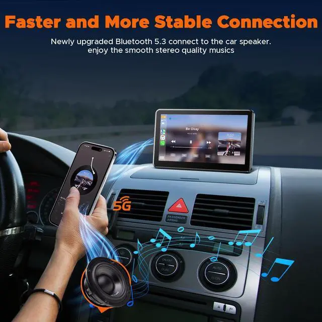 Alt view image 3 of 7 - 7-inch Portable Carplay Screen for Car Compatable with  CarPlay and Android Auto,Wireless Car Play Unit with GPS Navigation,Bluetooth,Mirror Link,Touch Screen for All Vehicles