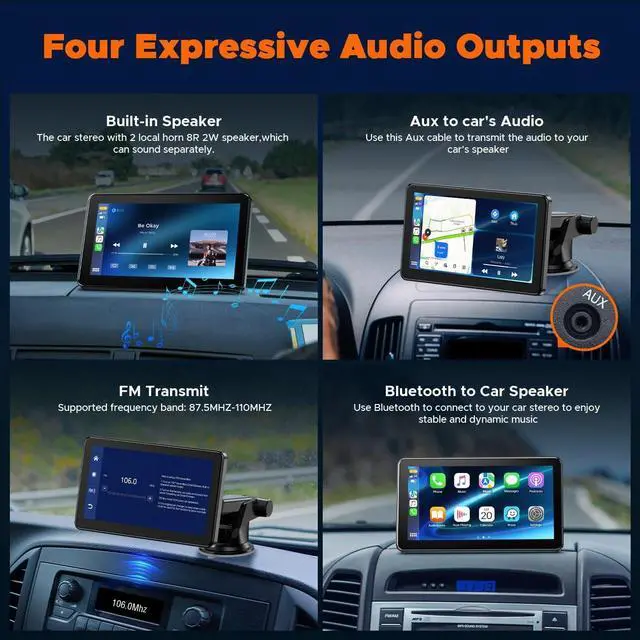 Alt view image 5 of 7 - 7-inch Portable Carplay Screen for Car Compatable with  CarPlay and Android Auto,Wireless Car Play Unit with GPS Navigation,Bluetooth,Mirror Link,Touch Screen for All Vehicles