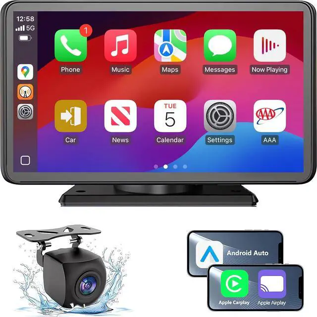 Main image of Portable  Carplay/Android Auto Screen for Car, 7 Inch HD Touch Screen Wireless Car Play with Backup Camera, Voice Control, BT, FM, Mirror Link for All Vehicle