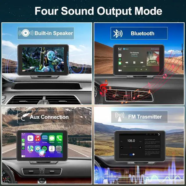 Alt view image 4 of 7 - Portable  Carplay/Android Auto Screen for Car, 7 Inch HD Touch Screen Wireless Car Play with Backup Camera, Voice Control, BT, FM, Mirror Link for All Vehicle