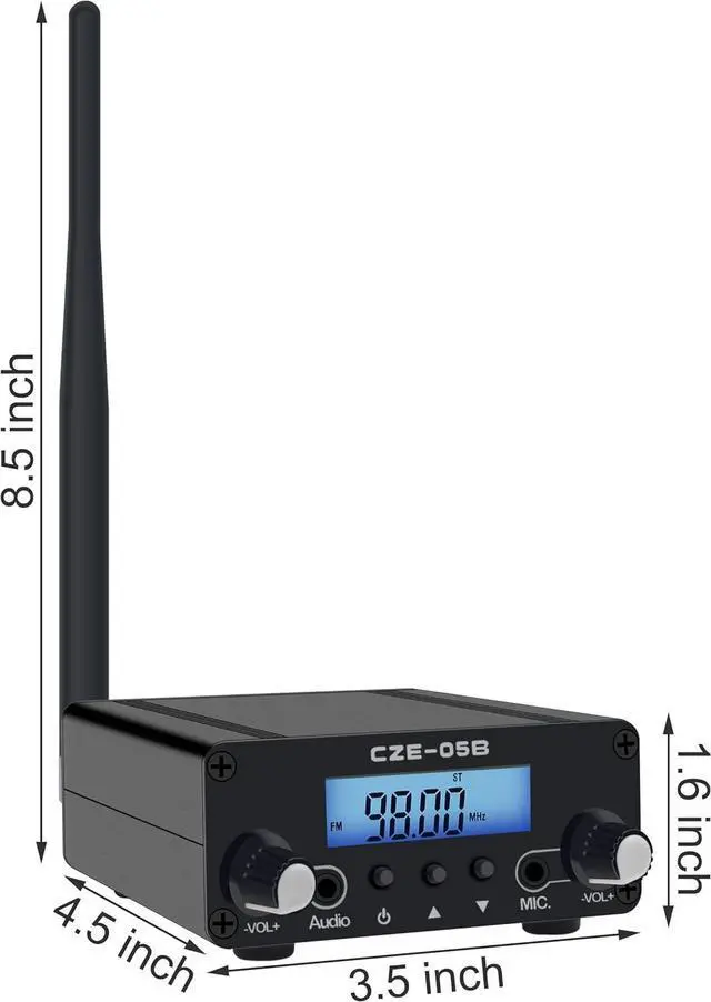 Alt view image 2 of 3 - 0.5W 0.1W Long Range FM Transmitter with LCD & 3.5mm Audio Cable - Ideal for Drive-in Church, School & Supermarket Events, Light Shows & Fireworks Display - Black