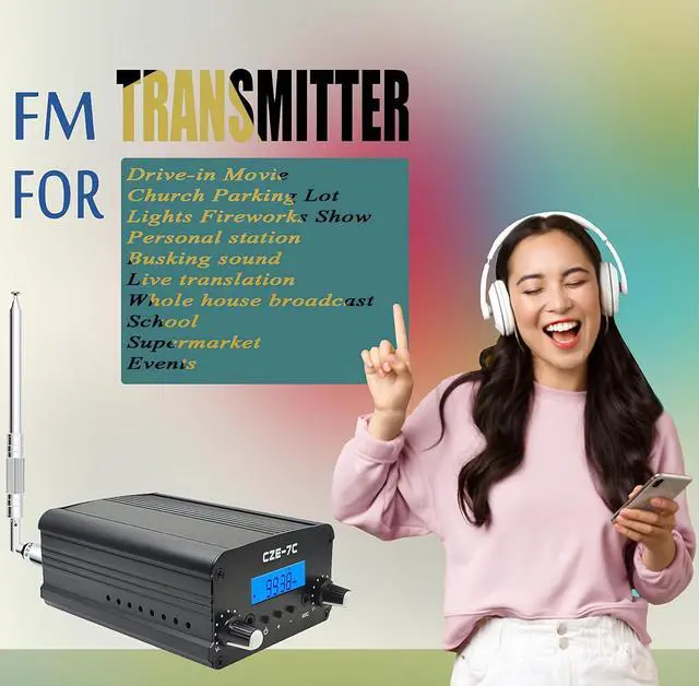 Alt view image 6 of 6 - FM Transmitter,Long Range Stereo Radio Broadcast Transmitter for Drive-in Church Light Show Supermarket School Car Theater,Conference, Factory Personal Radio