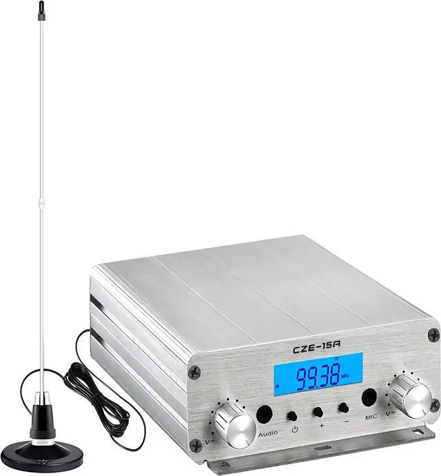 Main image of FM Transmitter,15W Long Range 87-108MHz FM Broadcast Transmitter for Drive-in Movie, Church Parking Lot, Lights Fireworks Show,Fireworks Display,School, Supermarket Events with 3.5mm Mic Jack
