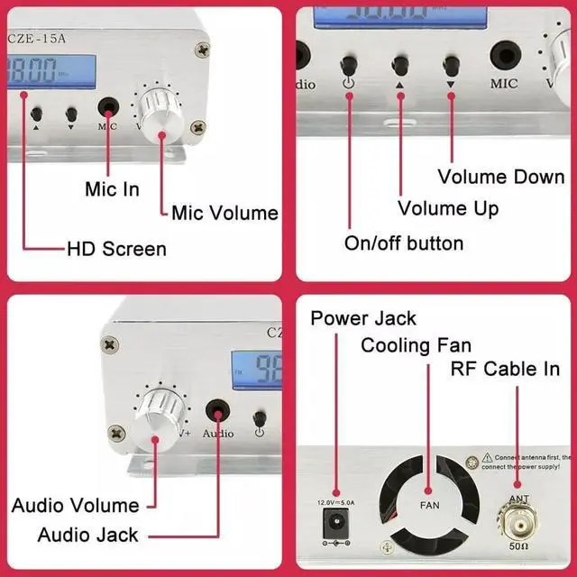 Alt view image 4 of 4 - FM Transmitter,15W Long Range 87-108MHz FM Broadcast Transmitter for Drive-in Movie, Church Parking Lot, Lights Fireworks Show,Fireworks Display,School, Supermarket Events with 3.5mm Mic Jack