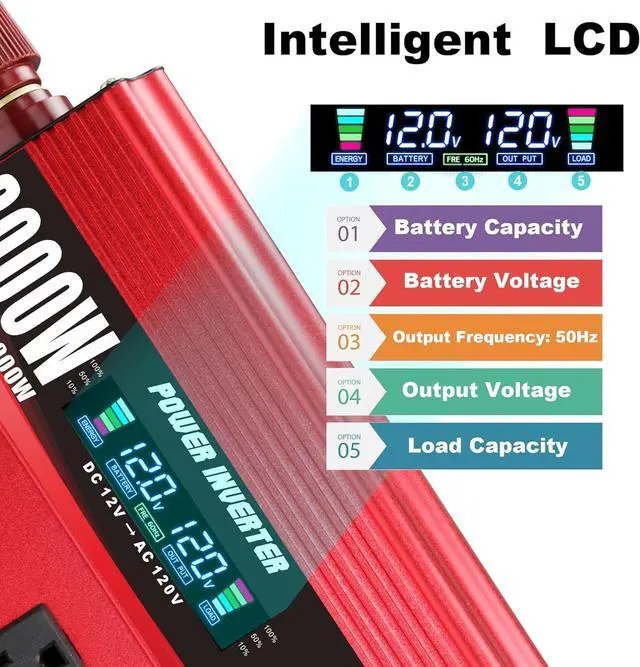 Alt view image 3 of 7 - 3000W Power Inverter 12V to 110V DC to AC with LCD Display, Remote Controller 4 x AC Outlets and 4 x 3.1A USB Car Adapter for Car Truck Boat RV Solar System