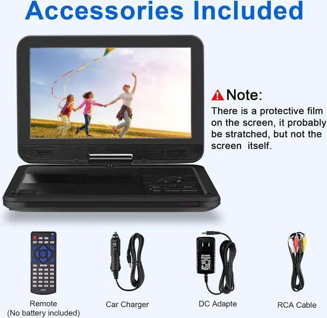Alt view image 7 of 7 - Portable DVD Player with 10.1'' HD Swivel Screen, DVD Player Portable with Rechargeable Battery, Support Sync TV/SD Card/USB/Multi Discs, Region-Free, Power Adapter, Car Charger, Remote