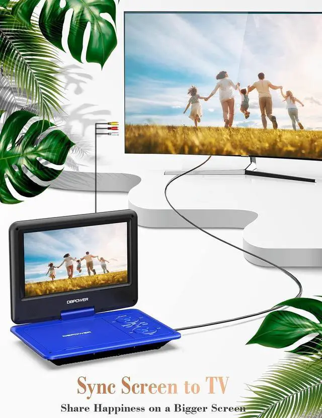 Alt view image 3 of 7 - Portable DVD Player, 5-Hour Built-in Rechargeable Battery, 9" Swivel Screen, Support CD/DVD/SD Card/USB, with Remote Control, 1.8M Car Charger, Power Adaptor and Car Headrest (Blue)