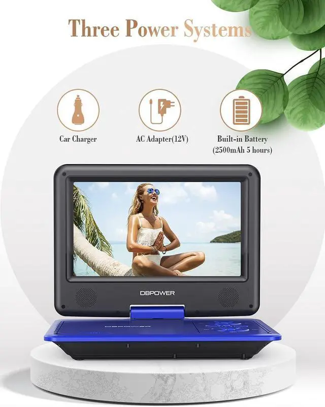 Alt view image 5 of 7 - Portable DVD Player, 5-Hour Built-in Rechargeable Battery, 9" Swivel Screen, Support CD/DVD/SD Card/USB, with Remote Control, 1.8M Car Charger, Power Adaptor and Car Headrest (Blue)