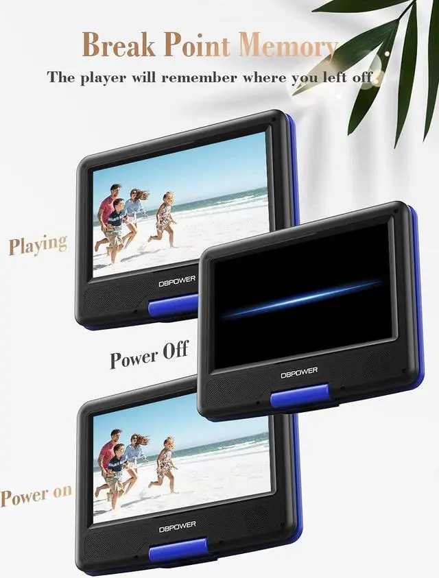 Alt view image 6 of 7 - Portable DVD Player, 5-Hour Built-in Rechargeable Battery, 9" Swivel Screen, Support CD/DVD/SD Card/USB, with Remote Control, 1.8M Car Charger, Power Adaptor and Car Headrest (Blue)
