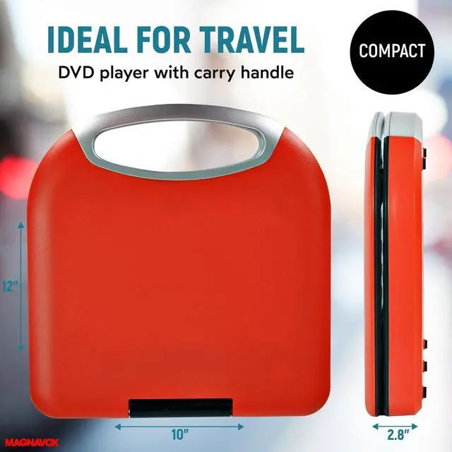 Alt view image 4 of 7 - MTFT750-RD Portable 7 inch TFT DVD/CD Player with Remote Control and Car Adapter in Red | Rechargeable Battery | Headphone Jack | Built-in Speakers |