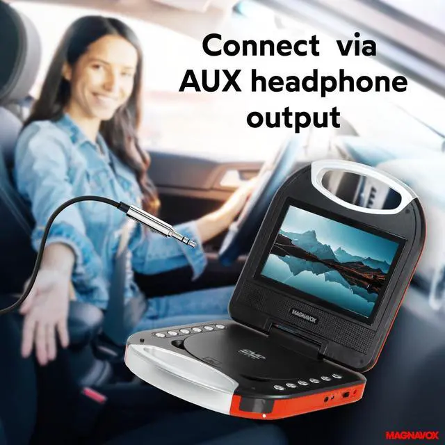 Alt view image 6 of 7 - MTFT750-RD Portable 7 inch TFT DVD/CD Player with Remote Control and Car Adapter in Red | Rechargeable Battery | Headphone Jack | Built-in Speakers |