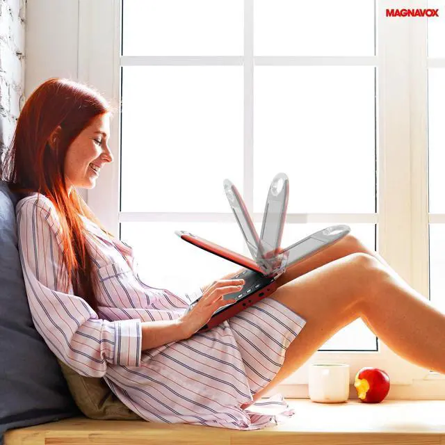 Alt view image 7 of 7 - MTFT750-RD Portable 7 inch TFT DVD/CD Player with Remote Control and Car Adapter in Red | Rechargeable Battery | Headphone Jack | Built-in Speakers |