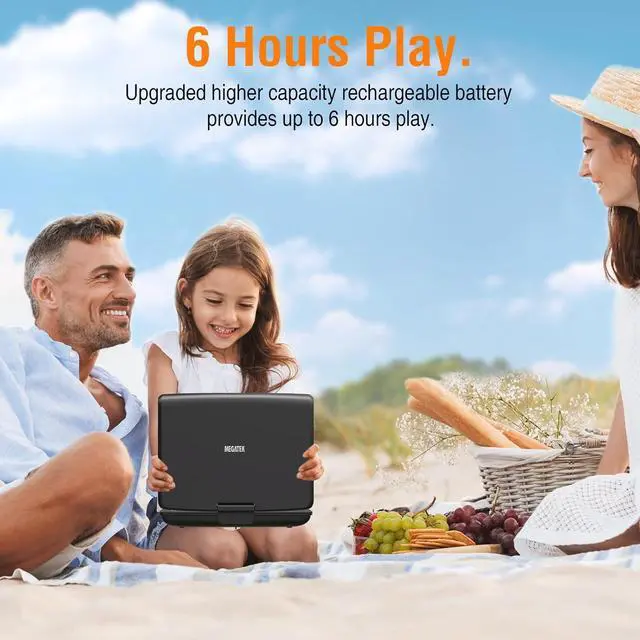 Alt view image 6 of 7 - Portable DVD Player with Headphones, Extended 6-Hour Battery, 10.5" HD Swivel Screen, Supports CD/DVD/USB/SD Card, Car Headrest Mount, Car Charger, AC Power Adapter, Remote Control