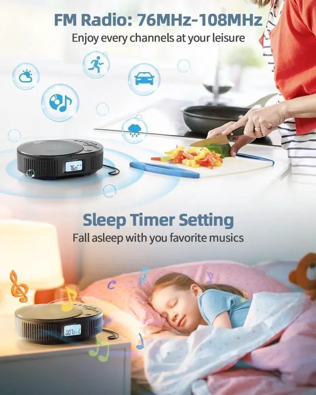 Alt view image 6 of 7 - CD Player Portable, FELEMAN Upgraded 2 in 1 Portable CD Player & Bluetooth Speaker, Rechargeable Boombox CD Player for Car/Home with Remote Control, FM Radio, Support AUX/USB, Headphone Jack