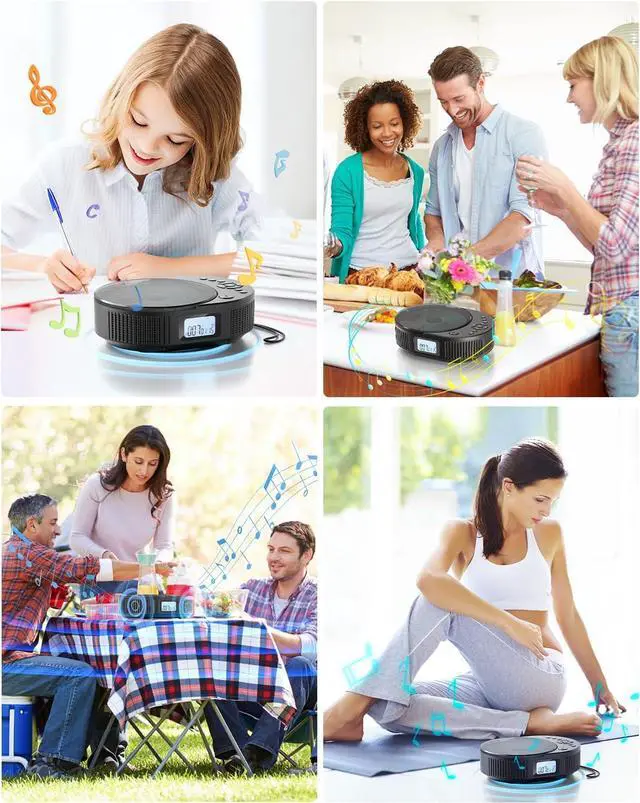 Alt view image 7 of 7 - CD Player Portable, FELEMAN Upgraded 2 in 1 Portable CD Player & Bluetooth Speaker, Rechargeable Boombox CD Player for Car/Home with Remote Control, FM Radio, Support AUX/USB, Headphone Jack