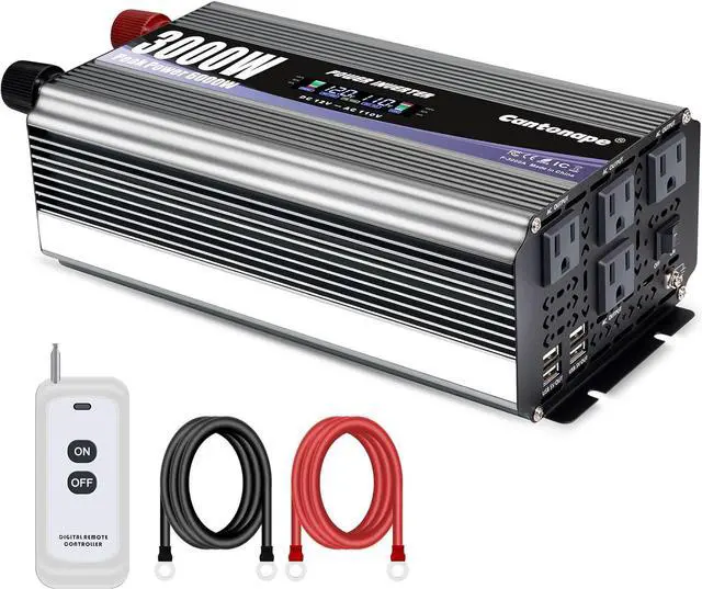 Main image of 3000W Power Inverter 12V to 110V/120V DC to AC with LCD Display, Remote Controller and 4 x AC Outlets Car Adapter for Car Truck Boat RV Off Grid Solar System