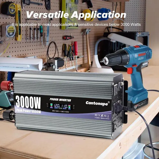 Alt view image 6 of 7 - 3000W Power Inverter 12V to 110V/120V DC to AC with LCD Display, Remote Controller and 4 x AC Outlets Car Adapter for Car Truck Boat RV Off Grid Solar System