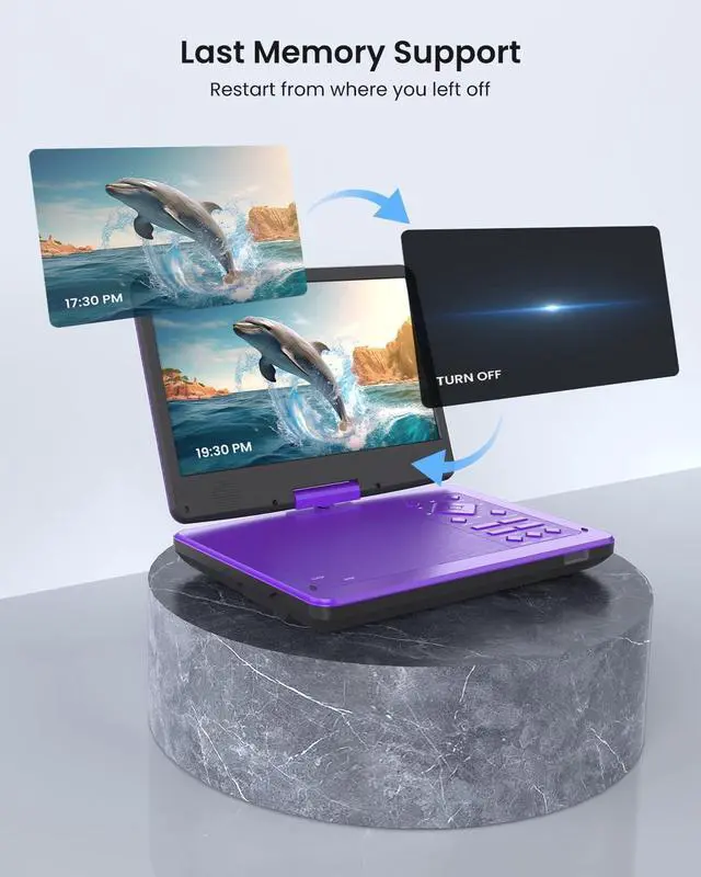 Alt view image 3 of 7 - Portable DVD Player with10.1 HD IPS Screen for Kids, Car DVD Player with Headrest Mount, 360° RF Remote Control 2 Earphone Jacks 5h Battery Support CD/DVD/SD Card/USB, Region Free (Purple)