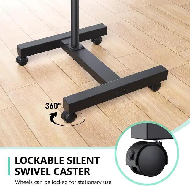 Alt view image 6 of 7 - Projector Stand Tripod: 2 Shelves Mobile Laptop Cart Adjustable Height 45 to 64 Inches, Rolling Laptop Stand Cart with Ventilated Tray, Projector Tripod Stand on Wheels for Couch, Bedside, Meeting