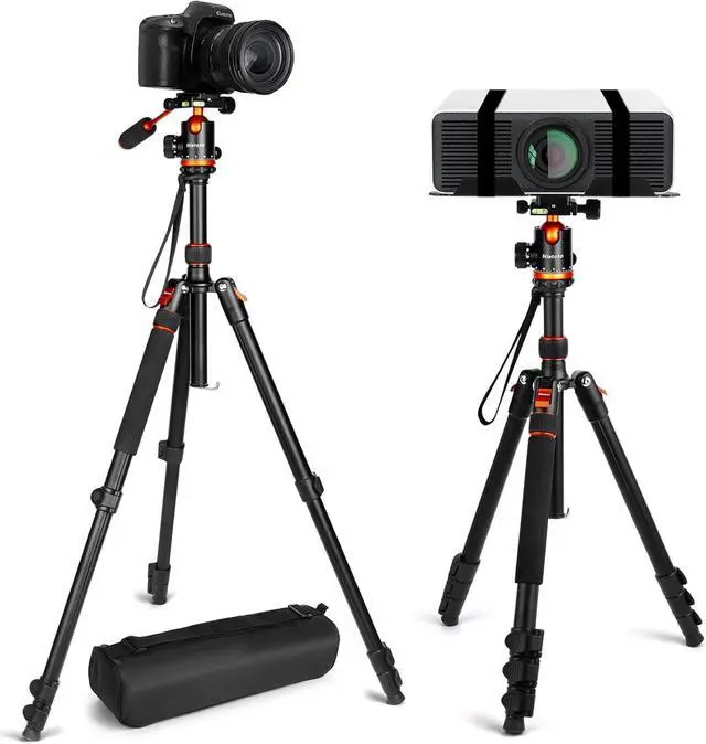 Alt view image 2 of 7 - Tripod for Camera with Handle, 2 in1 Camera Tripods & Monopods with Removable Tray, Heavy Duty Tripod for DSLR Camera Projector and Sheet Music, Extra Metal Spikes and Carry Bag.