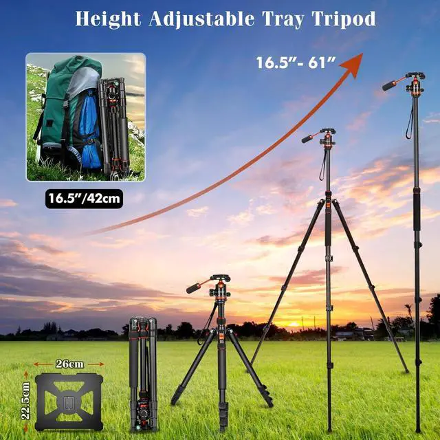 Alt view image 7 of 7 - Tripod for Camera with Handle, 2 in1 Camera Tripods & Monopods with Removable Tray, Heavy Duty Tripod for DSLR Camera Projector and Sheet Music, Extra Metal Spikes and Carry Bag.