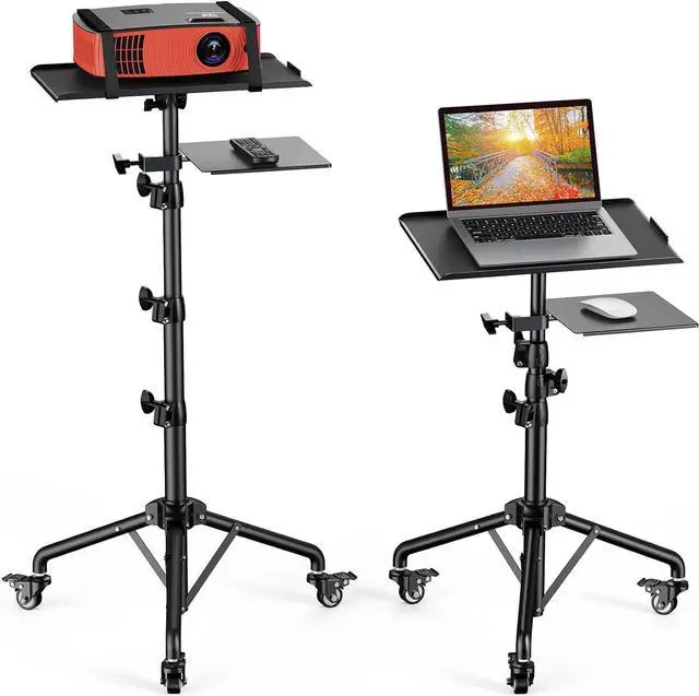 Main image of Projector Stand with Wheels, Height Adjustable Rolling Stand with Mouse Tray, Bag Included - Ideal for Laptop, Projector, DJ, Sheet Music - AMPS05