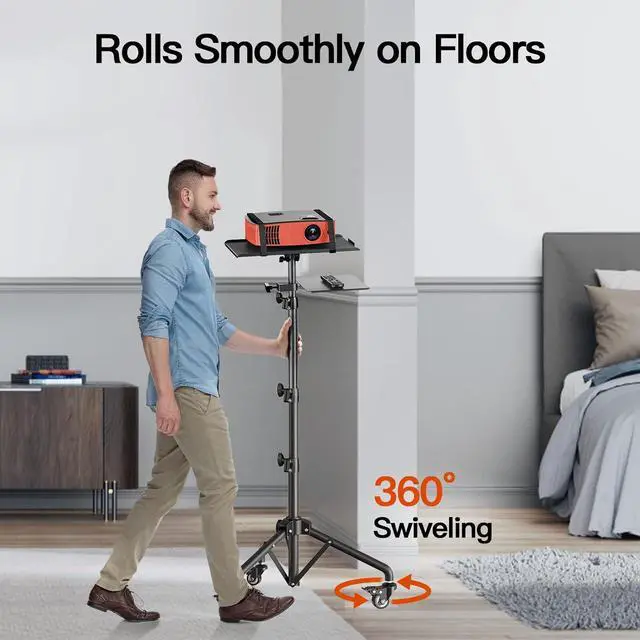 Alt view image 3 of 7 - Projector Stand with Wheels, Height Adjustable Rolling Stand with Mouse Tray, Bag Included - Ideal for Laptop, Projector, DJ, Sheet Music - AMPS05