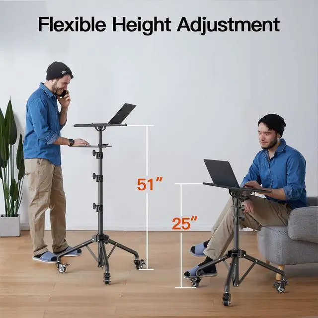 Alt view image 4 of 7 - Projector Stand with Wheels, Height Adjustable Rolling Stand with Mouse Tray, Bag Included - Ideal for Laptop, Projector, DJ, Sheet Music - AMPS05