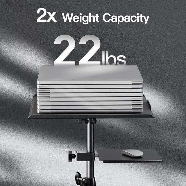 Alt view image 6 of 7 - Projector Stand with Wheels, Height Adjustable Rolling Stand with Mouse Tray, Bag Included - Ideal for Laptop, Projector, DJ, Sheet Music - AMPS05