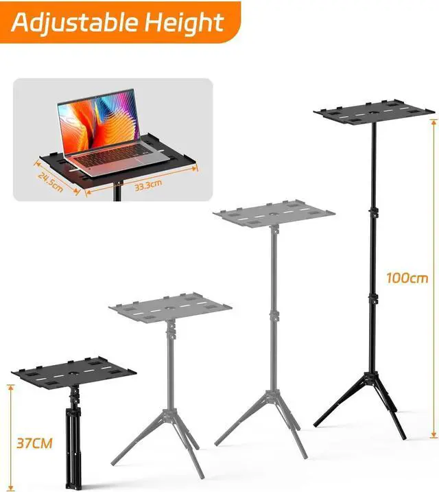 Alt view image 2 of 4 - Projector Stand Tripod from 14.5'' to 39.4'', Laptop Tripod Stand Height Adjustable for Home Cinema, Office