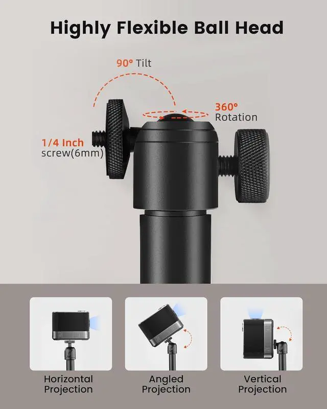 Alt view image 3 of 7 - Projector Stand Compatible with TMY HAPPRUN Yaber Epson and Most Projectors 47.24 Height with 1/4-Inch Screw Supports Up to 18 lbs Ideal for Projectors Cameras Phones and More