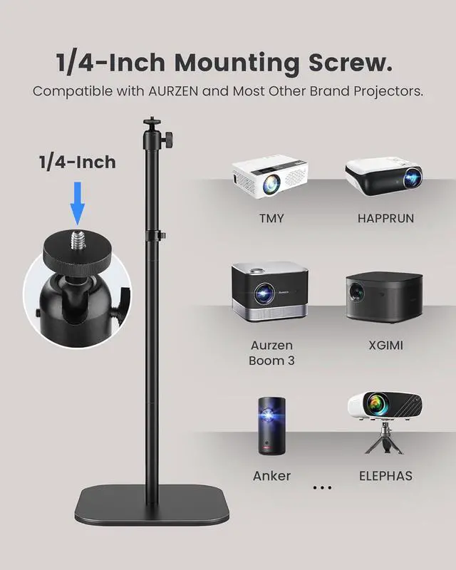 Alt view image 4 of 7 - Projector Stand Compatible with TMY HAPPRUN Yaber Epson and Most Projectors 47.24 Height with 1/4-Inch Screw Supports Up to 18 lbs Ideal for Projectors Cameras Phones and More