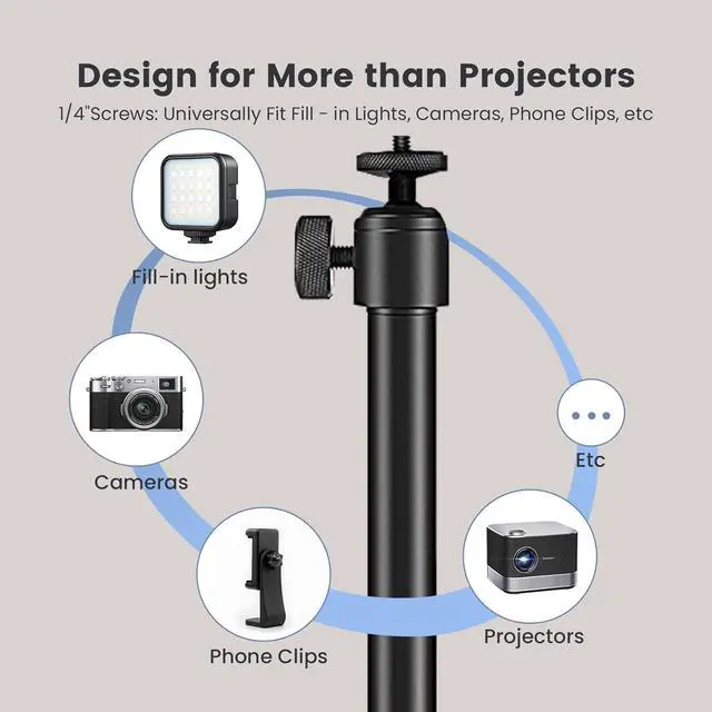 Alt view image 5 of 7 - Projector Stand Compatible with TMY HAPPRUN Yaber Epson and Most Projectors 47.24 Height with 1/4-Inch Screw Supports Up to 18 lbs Ideal for Projectors Cameras Phones and More